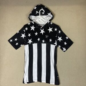 No Fear Y2K Shirt‎ Mens Small Black White American Flag Hoodie T-Shirt Adult